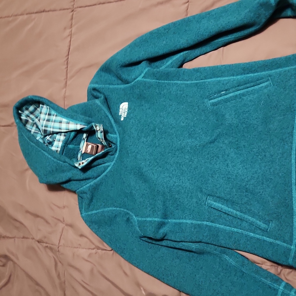 Women's North Face Emerald Green Fleece Hoodie Size Medium-Super Warm!